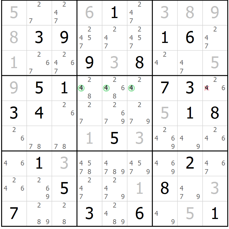 Position des candidats pour la solution de la Gr 72 page 75 du magazine de sudoku Maestro n° 102