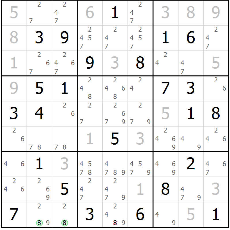 Position des candidats pour la solution de la Gr 72 page 75 du magazine de sudoku Maestro n° 102