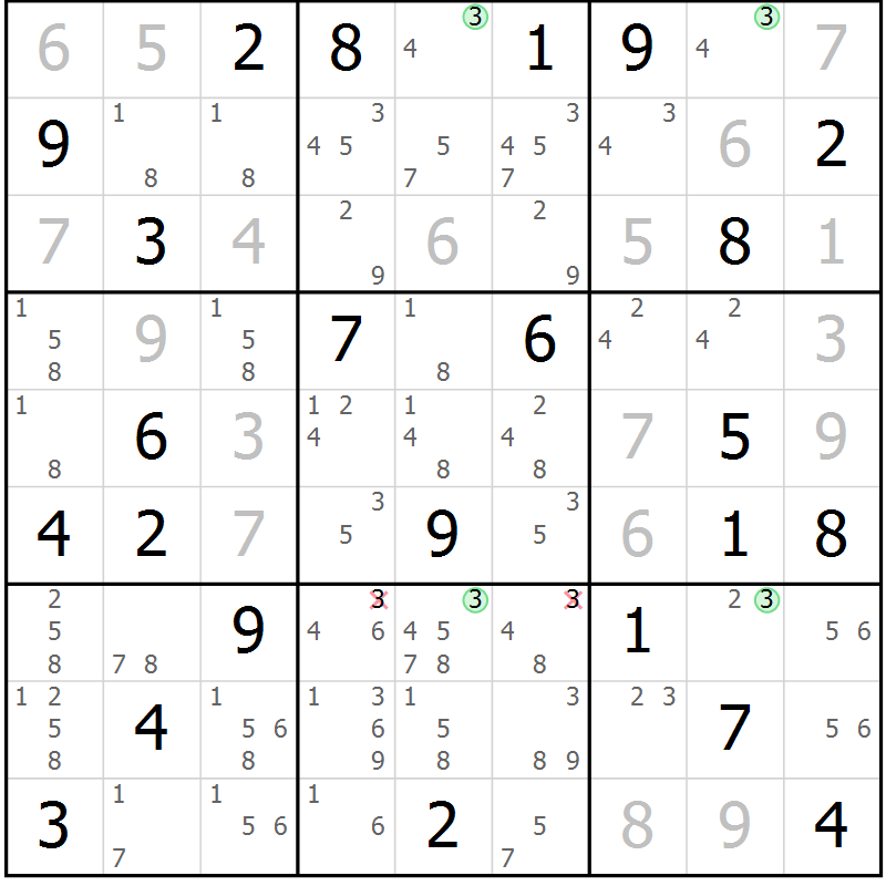 Position des candidats pour la solution de la Gr 73 page 76 du magazine de sudoku Maestro n° 102
