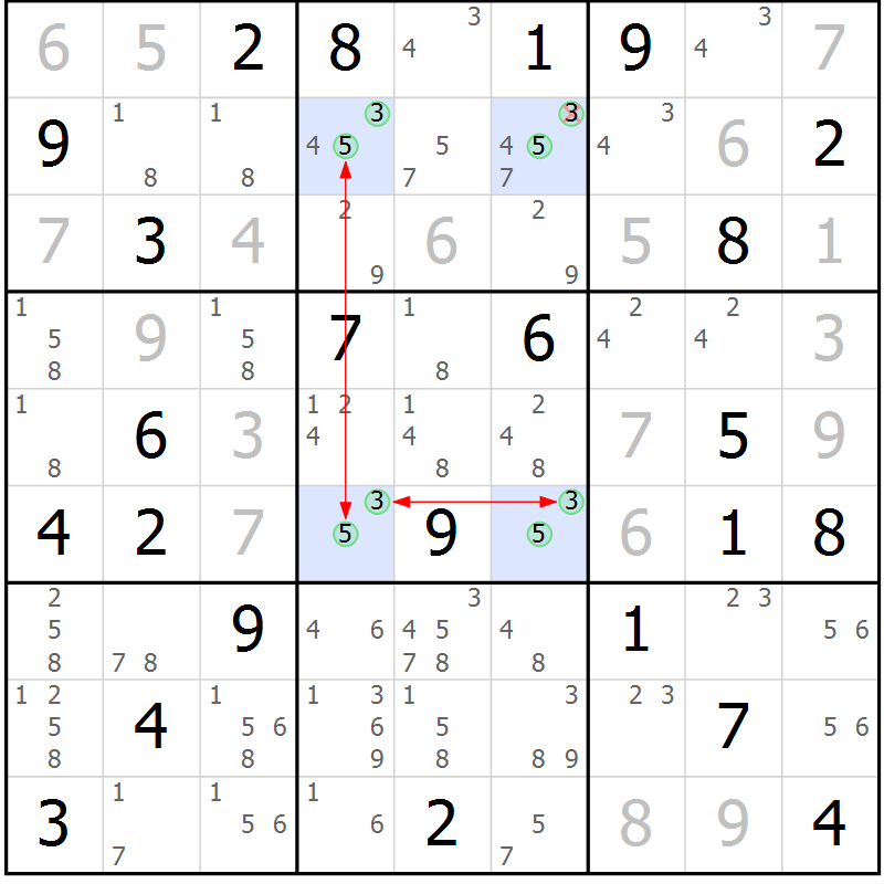 Position des candidats pour la solution de la Gr 73 page 76 du magazine de sudoku Maestro n° 102