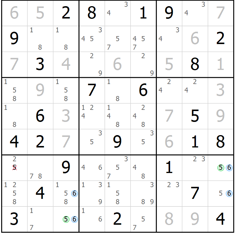 Position des candidats pour la solution de la Gr 73 page 76 du magazine de sudoku Maestro n° 102