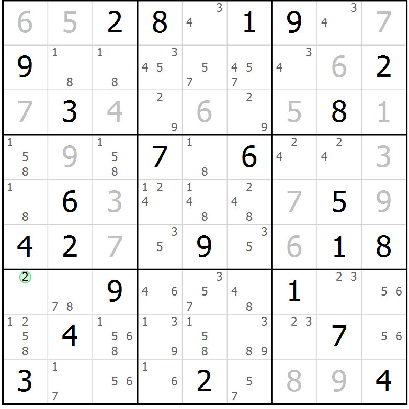 Position des candidats pour la solution de la Gr 73 page 76 du magazine de sudoku Maestro n° 102