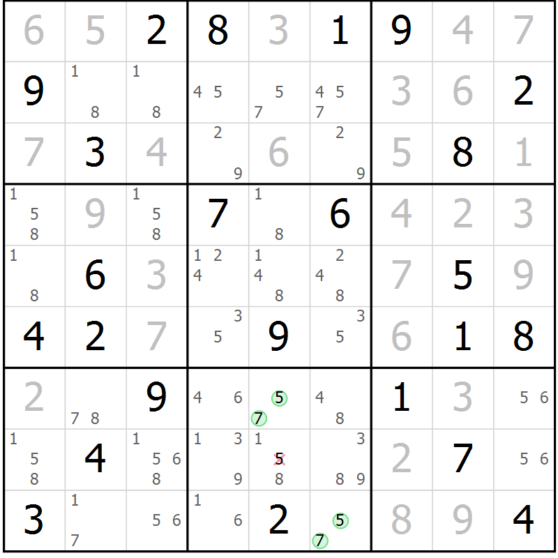 Position des candidats pour la solution de la Gr 73 page 76 du magazine de sudoku Maestro n° 102