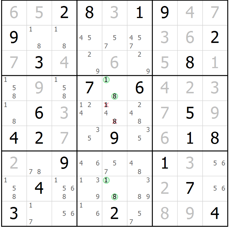 Position des candidats pour la solution de la Gr 73 page 76 du magazine de sudoku Maestro n° 102
