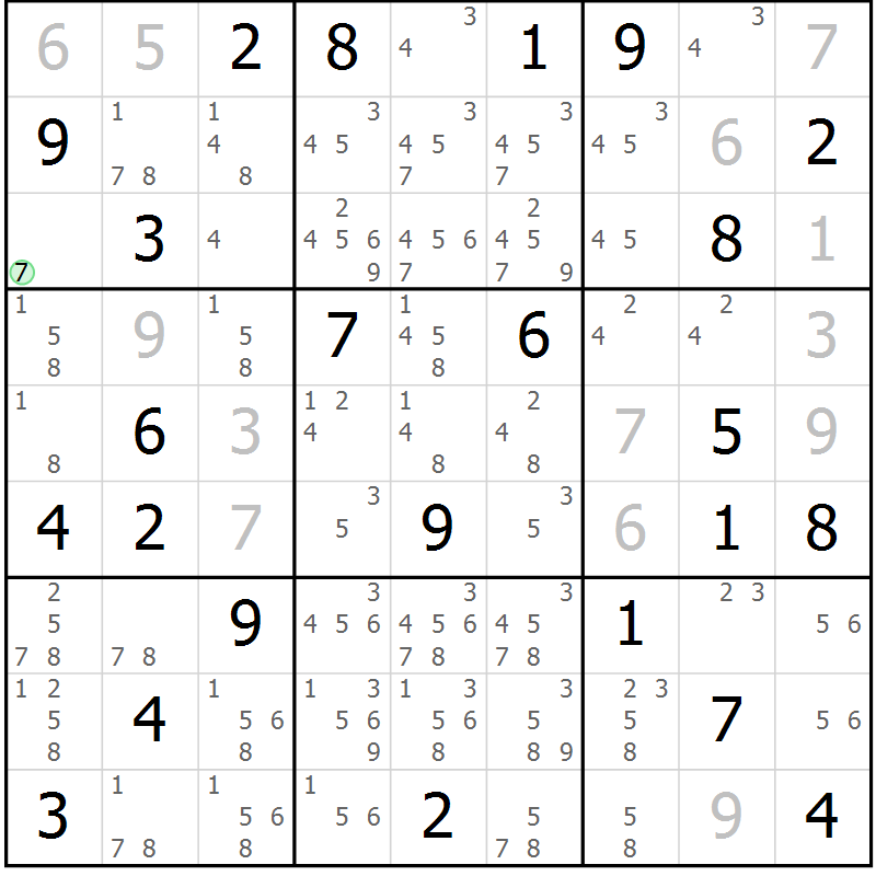 Position des candidats pour la solution de la Gr 73 page 76 du magazine de sudoku Maestro n° 102