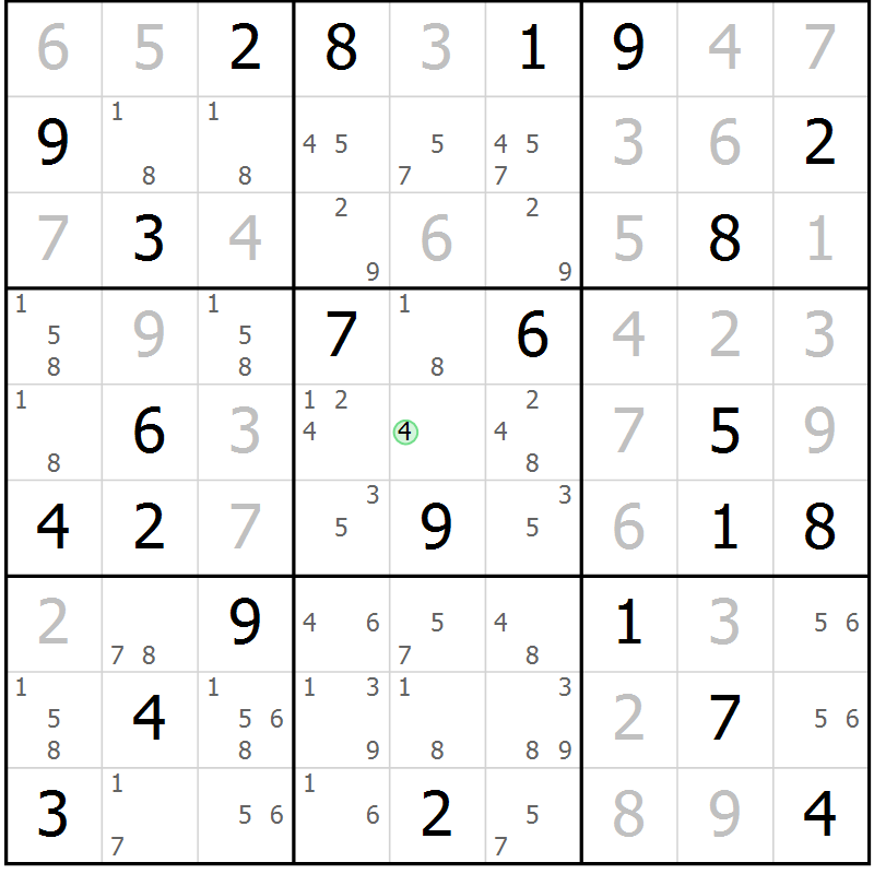 Position des candidats pour la solution de la Gr 73 page 76 du magazine de sudoku Maestro n° 102