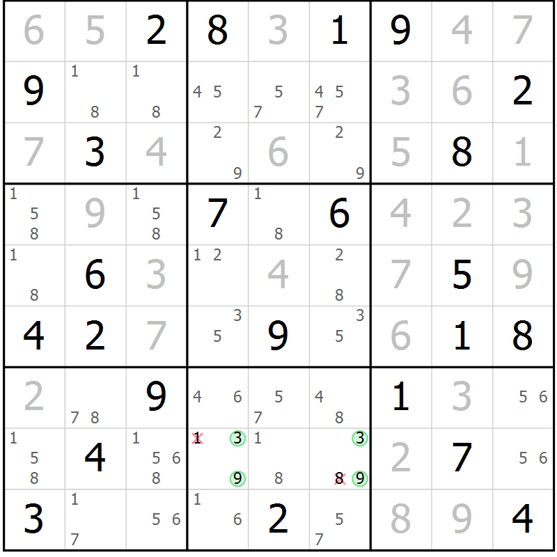 Position des candidats pour la solution de la Gr 73 page 76 du magazine de sudoku Maestro n° 102