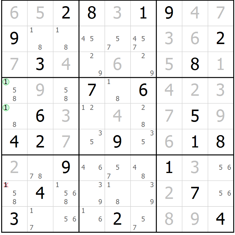 Position des candidats pour la solution de la Gr 73 page 76 du magazine de sudoku Maestro n° 102