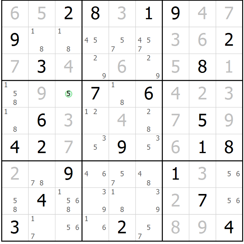 Position des candidats pour la solution de la Gr 73 page 76 du magazine de sudoku Maestro n° 102