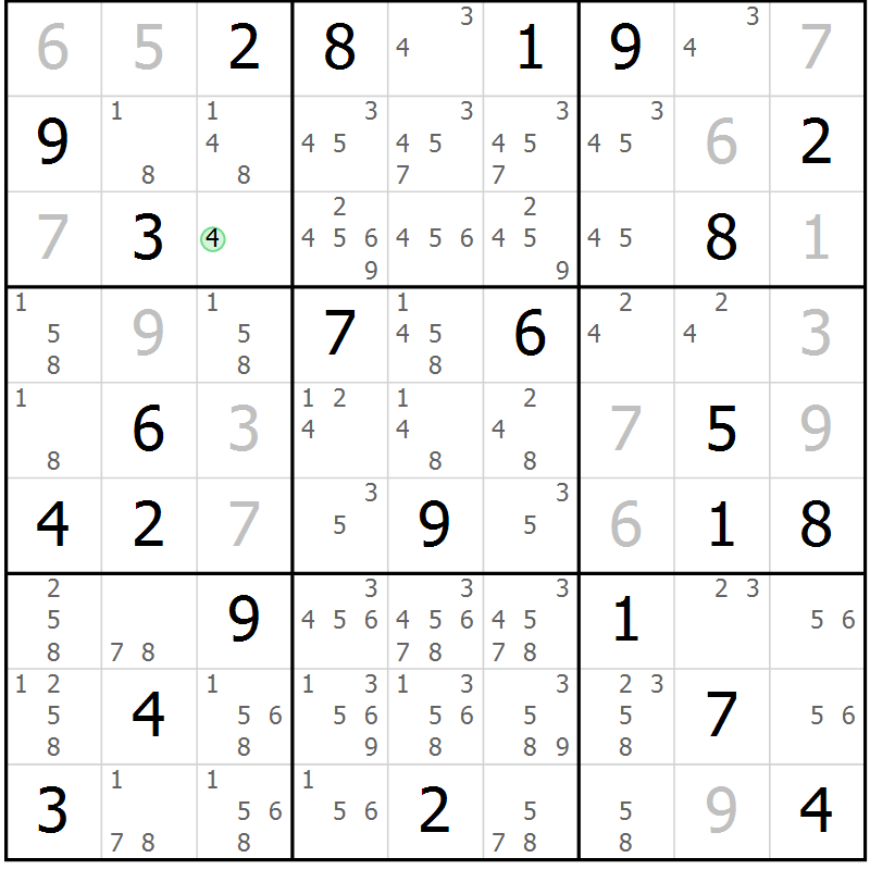 Position des candidats pour la solution de la Gr 73 page 76 du magazine de sudoku Maestro n° 102