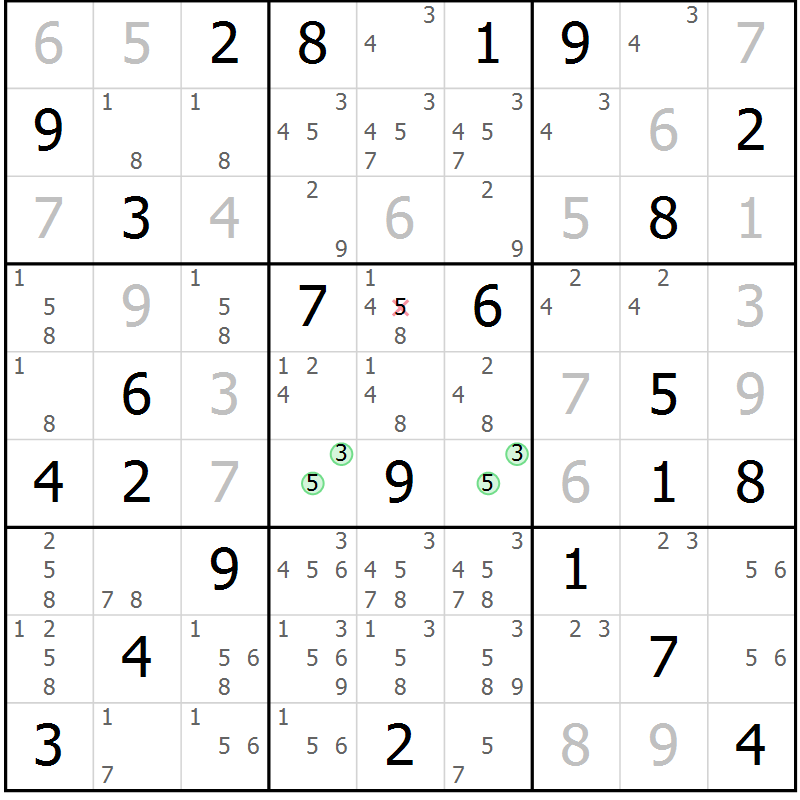 Position des candidats pour la solution de la Gr 73 page 76 du magazine de sudoku Maestro n° 102
