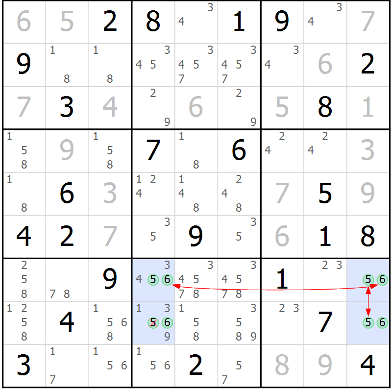 Position des candidats pour la solution de la Gr 73 page 76 du magazine de sudoku Maestro n° 102