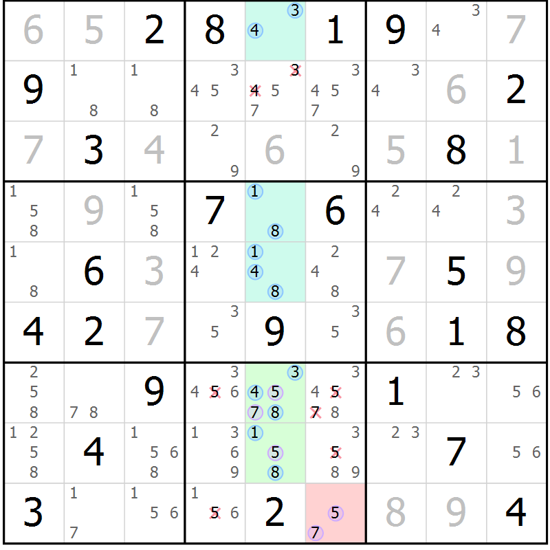 Position des candidats pour la solution de la Gr 73 page 76 du magazine de sudoku Maestro n° 102