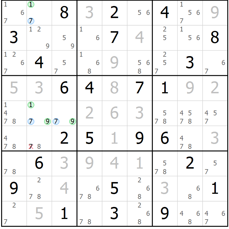 Position des candidats pour la solution de la Gr 74 page 77 du magazine de sudoku Maestro n° 102