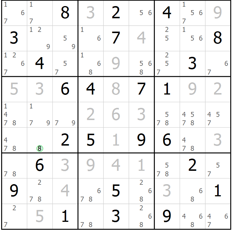 Position des candidats pour la solution de la Gr 74 page 77 du magazine de sudoku Maestro n° 102
