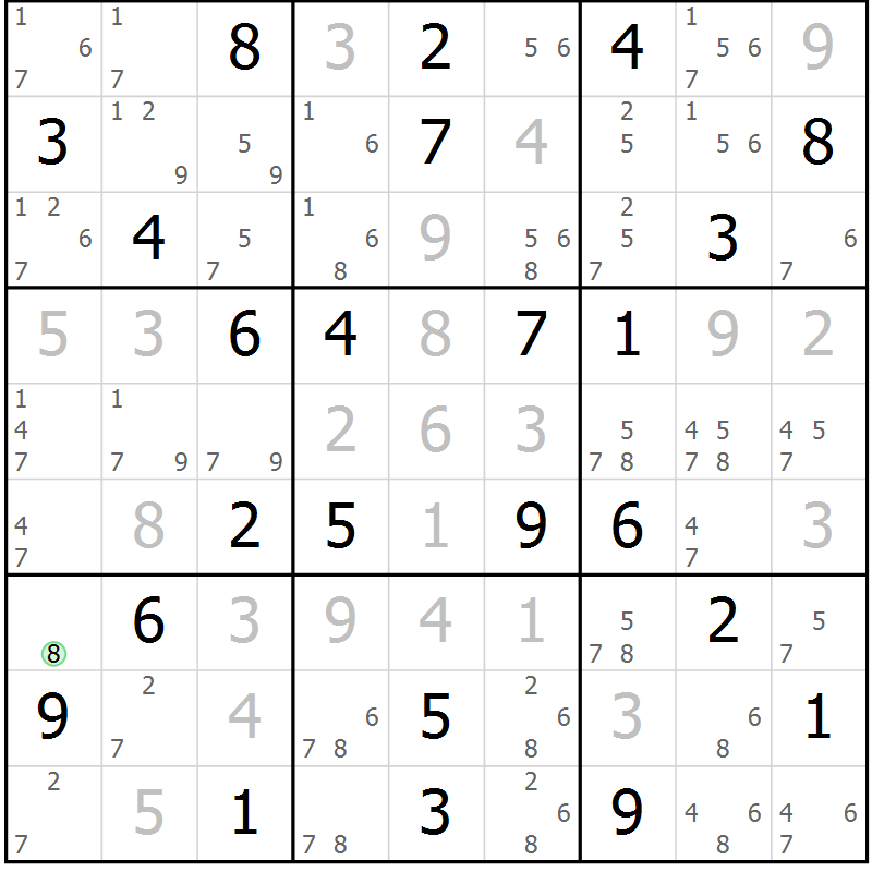 Position des candidats pour la solution de la Gr 74 page 77 du magazine de sudoku Maestro n° 102