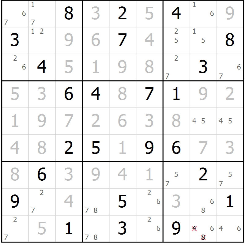 Position des candidats pour la solution de la Gr 74 page 77 du magazine de sudoku Maestro n° 102