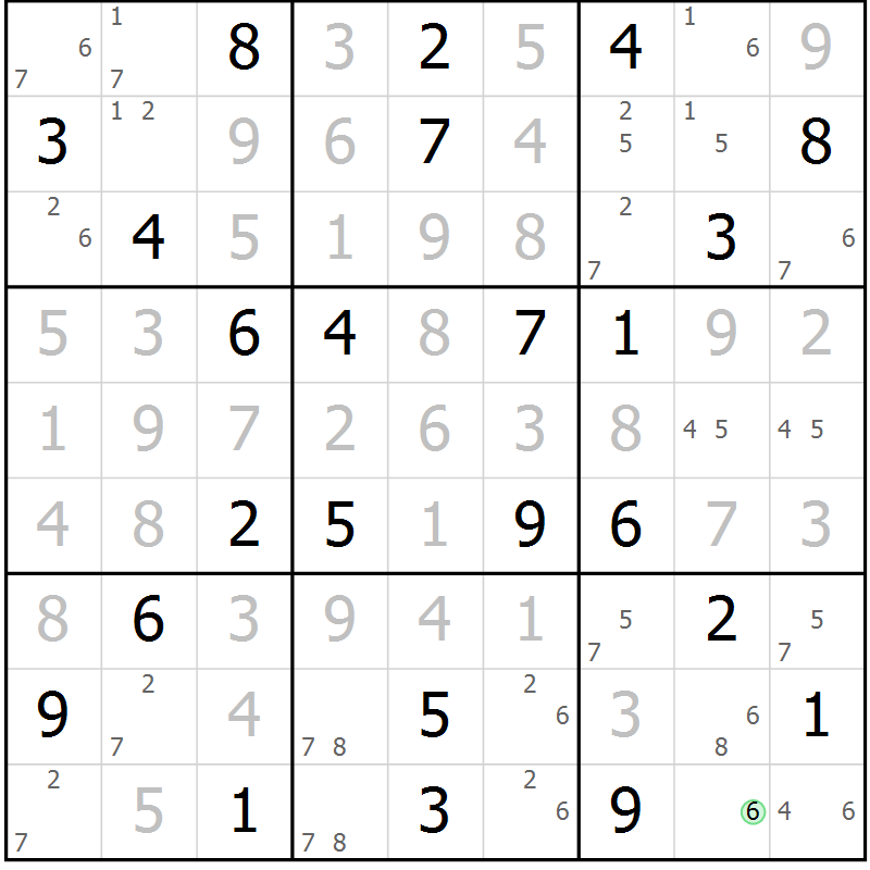 Position des candidats pour la solution de la Gr 74 page 77 du magazine de sudoku Maestro n° 102