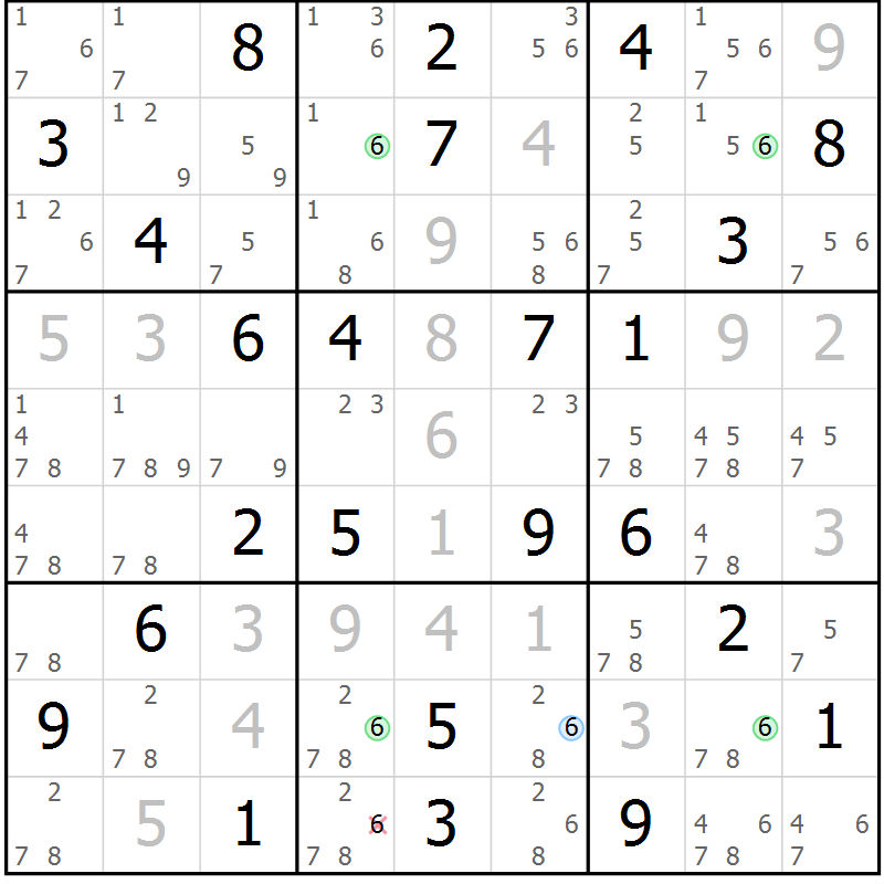 Position des candidats pour la solution de la Gr 74 page 77 du magazine de sudoku Maestro n° 102