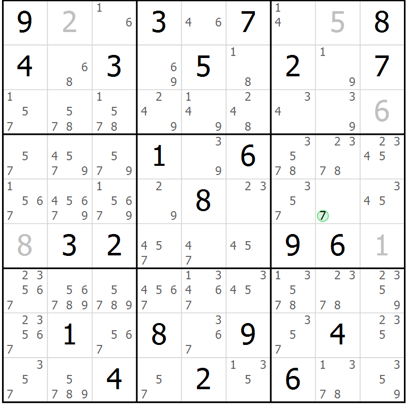 Position des candidats pour la solution de la Gr 75 page 78 du magazine de sudoku Maestro n° 102