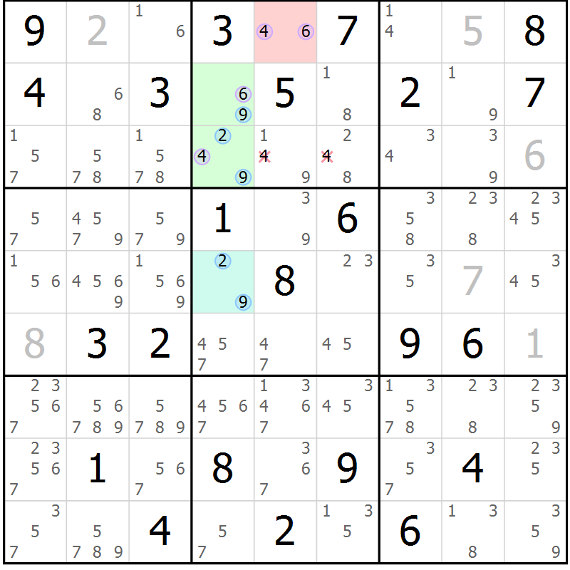 Position des candidats pour la solution de la Gr 75 page 78 du magazine de sudoku Maestro n° 102