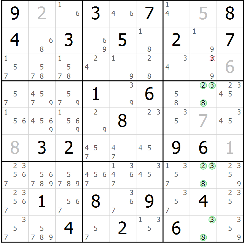 Position des candidats pour la solution de la Gr 75 page 78 du magazine de sudoku Maestro n° 102