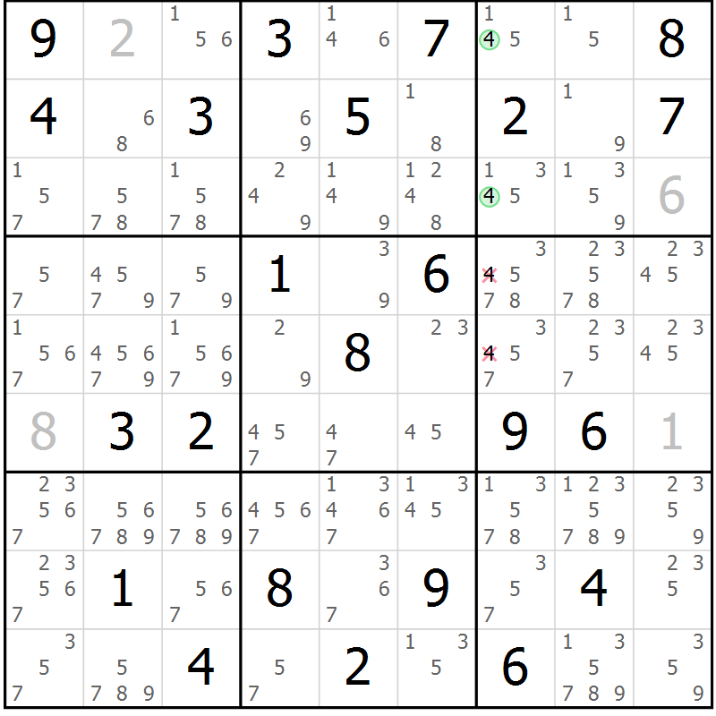 Position des candidats pour la solution de la Gr 75 page 78 du magazine de sudoku Maestro n° 102