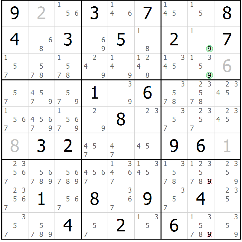Position des candidats pour la solution de la Gr 75 page 78 du magazine de sudoku Maestro n° 102