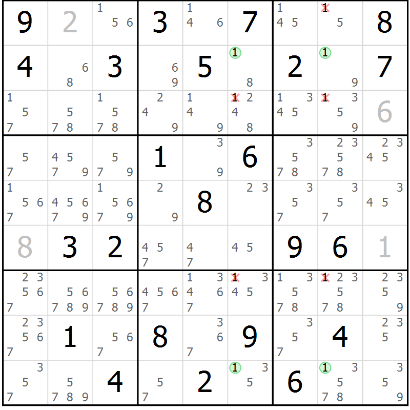 Position des candidats pour la solution de la Gr 75 page 78 du magazine de sudoku Maestro n° 102