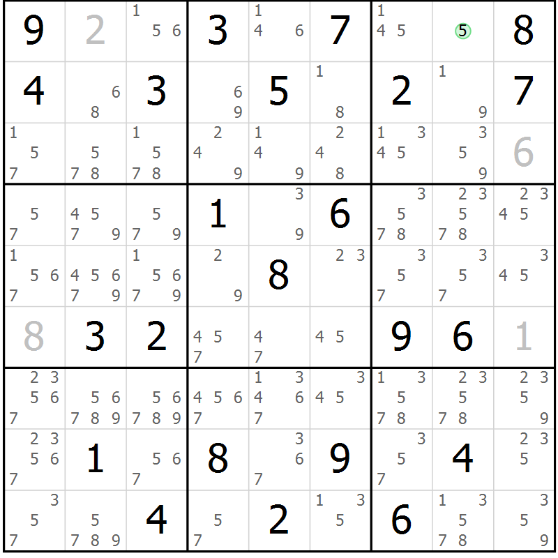 Position des candidats pour la solution de la Gr 75 page 78 du magazine de sudoku Maestro n° 102