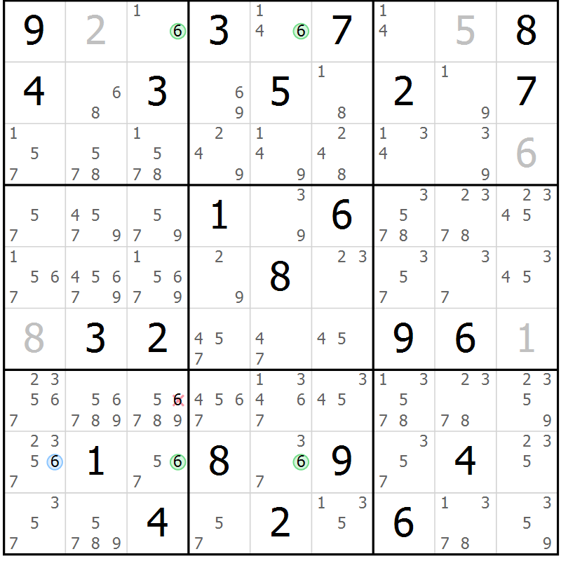 Position des candidats pour la solution de la Gr 75 page 78 du magazine de sudoku Maestro n° 102