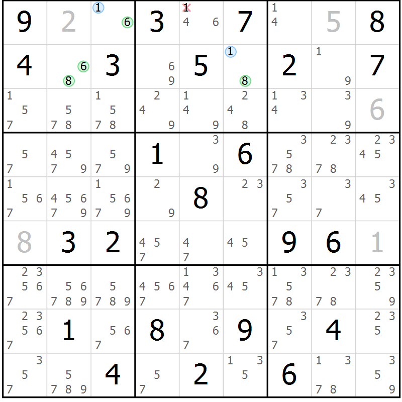 Position des candidats pour la solution de la Gr 75 page 78 du magazine de sudoku Maestro n° 102