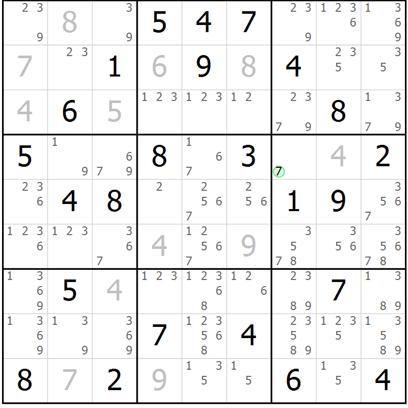 Position des candidats pour la solution de la Gr 76 page 79 du magazine de sudoku Maestro n° 102