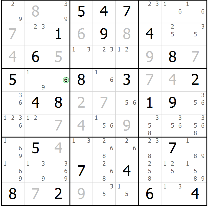 Position des candidats pour la solution de la Gr 76 page 79 du magazine de sudoku Maestro n° 102