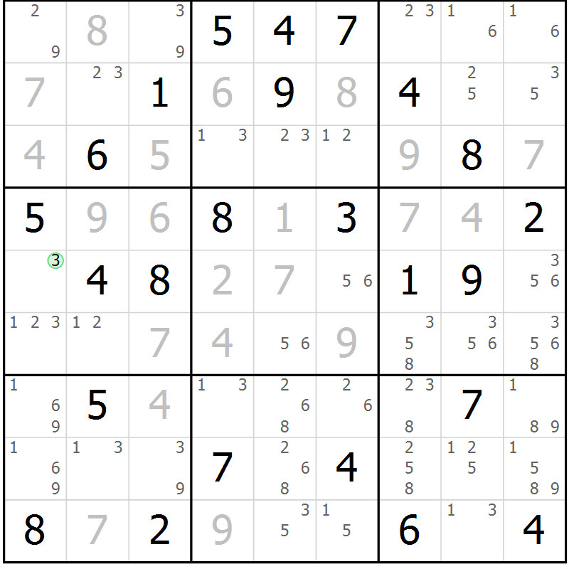 Position des candidats pour la solution de la Gr 76 page 79 du magazine de sudoku Maestro n° 102