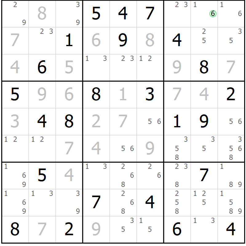 Position des candidats pour la solution de la Gr 76 page 79 du magazine de sudoku Maestro n° 102