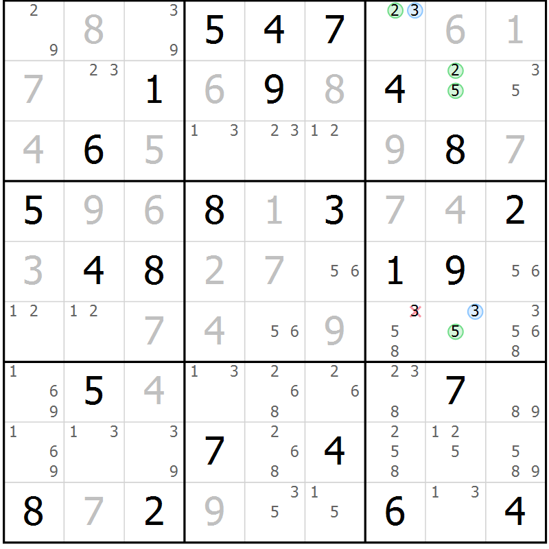 Position des candidats pour la solution de la Gr 76 page 79 du magazine de sudoku Maestro n° 102