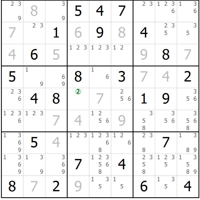 Position des candidats pour la solution de la Gr 76 page 79 du magazine de sudoku Maestro n° 102