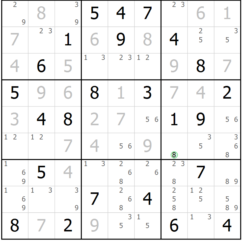 Position des candidats pour la solution de la Gr 76 page 79 du magazine de sudoku Maestro n° 102