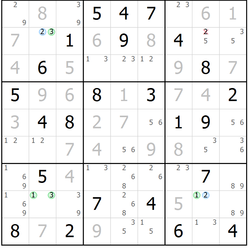 Position des candidats pour la solution de la Gr 76 page 79 du magazine de sudoku Maestro n° 102