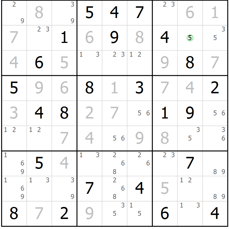 Position des candidats pour la solution de la Gr 76 page 79 du magazine de sudoku Maestro n° 102