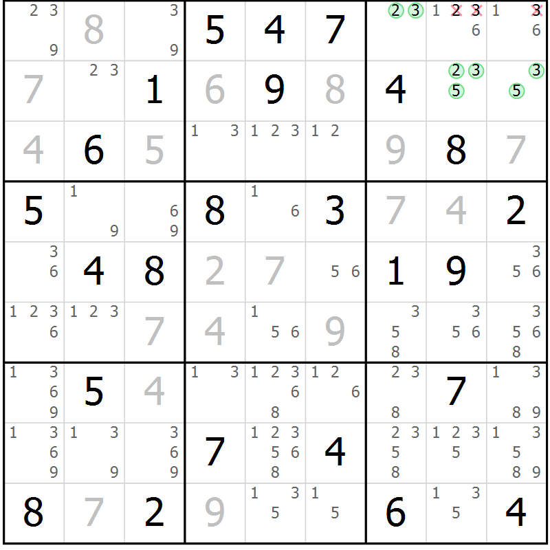 Position des candidats pour la solution de la Gr 76 page 79 du magazine de sudoku Maestro n° 102