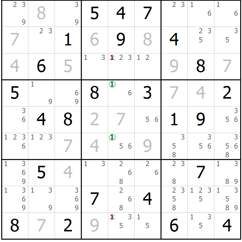 Position des candidats pour la solution de la Gr 76 page 79 du magazine de sudoku Maestro n° 102