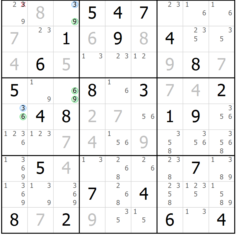 Position des candidats pour la solution de la Gr 76 page 79 du magazine de sudoku Maestro n° 102