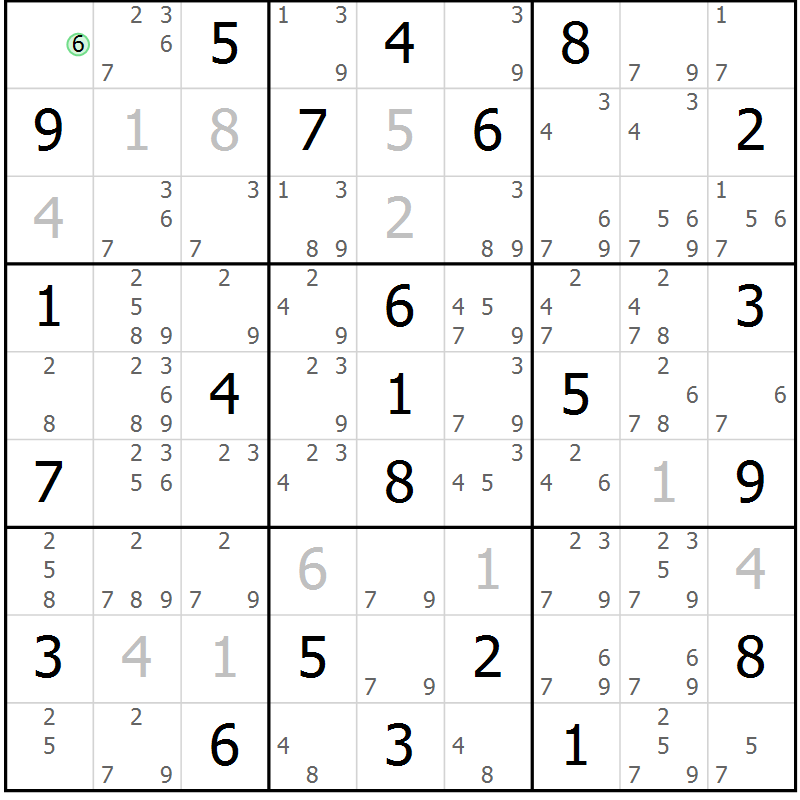 Position des candidats pour la solution de la Gr 77 page 80 du magazine de sudoku Maestro n° 102