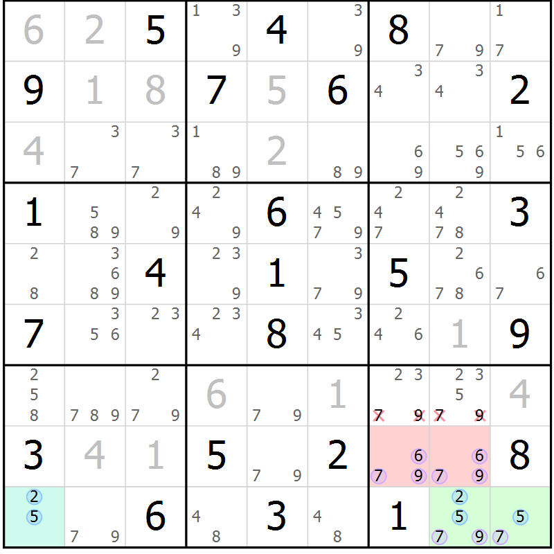 Position des candidats pour la solution de la Gr 77 page 80 du magazine de sudoku Maestro n° 102