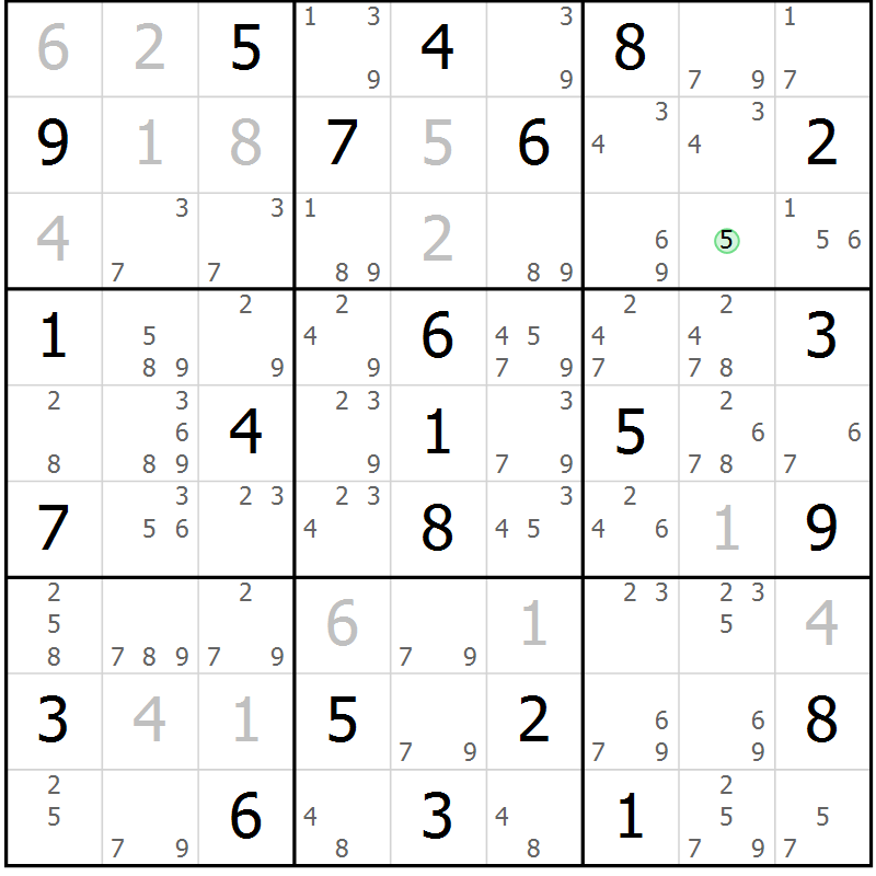 Position des candidats pour la solution de la Gr 77 page 80 du magazine de sudoku Maestro n° 102