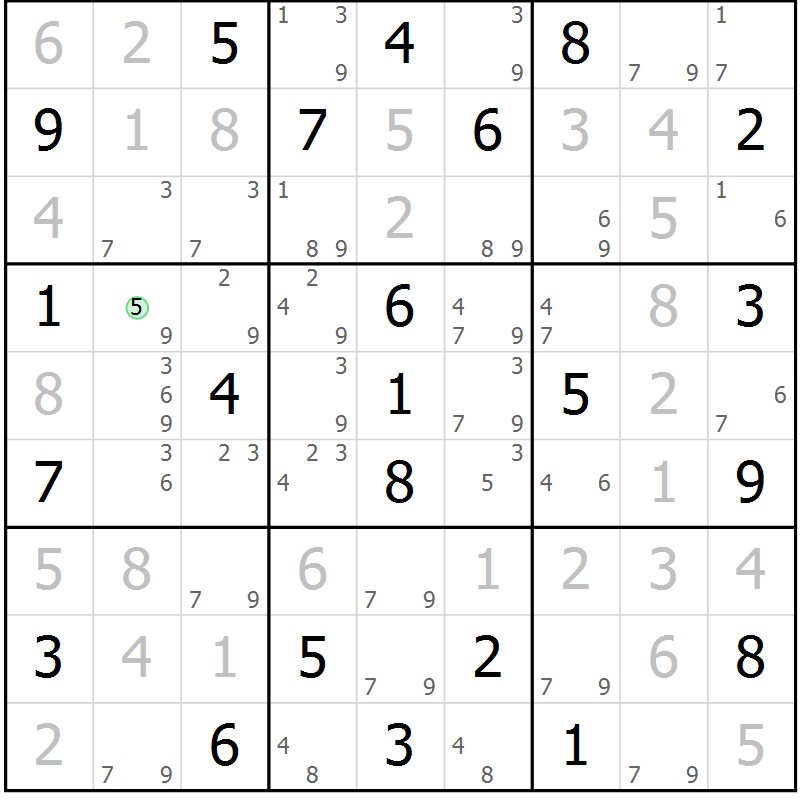 Position des candidats pour la solution de la Gr 77 page 80 du magazine de sudoku Maestro n° 102