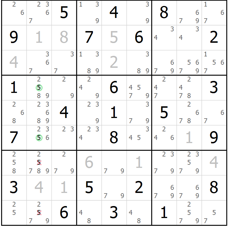 Position des candidats pour la solution de la Gr 77 page 80 du magazine de sudoku Maestro n° 102