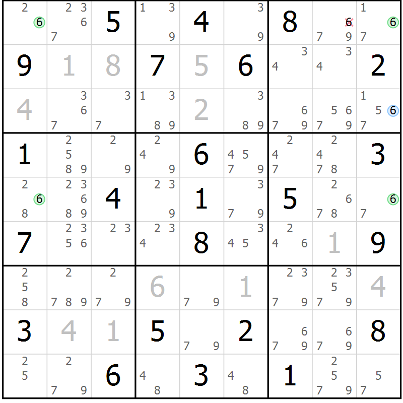 Position des candidats pour la solution de la Gr 77 page 80 du magazine de sudoku Maestro n° 102